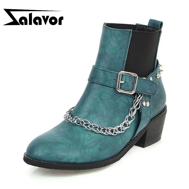 Женские ботильоны с заклепками на толстом каблуке Размеры 33-48 | Обувь