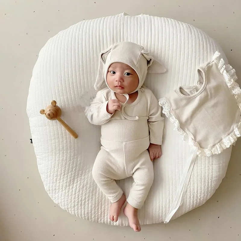 

MILANCEL 2022 Spring New Baby Clothing Set Toddler Pajama Set Bunny Hat Lace Vest Base Suit Infant Boys Sleeper Set Pyjama Set