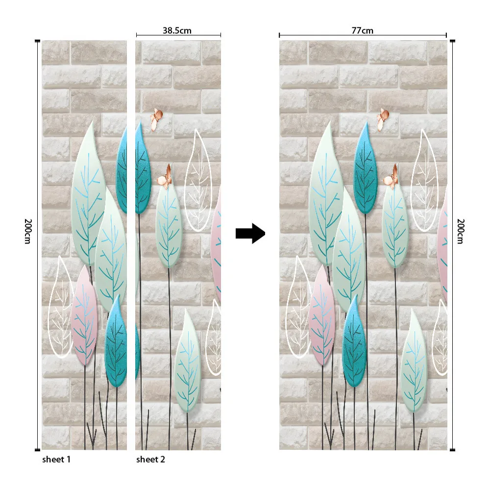 Abstract Brick Walls Leaf Door Stickers Self Adhesive PVC Mural Paper Sticker New Home Decoration | Дом и сад