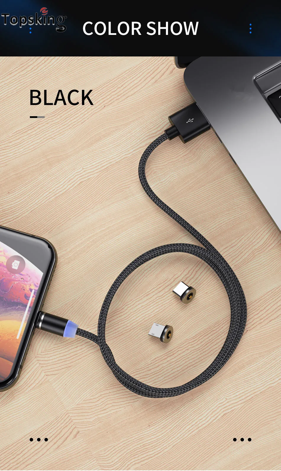 Кабель для зарядки магнитный Robotsky Micro-USB USB Type-A/Type-C 2.4A 1м/ 2м | Электроника
