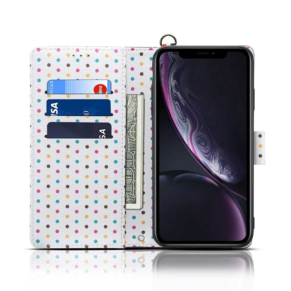 Чехол бумажник Yeesite с волнистыми точками для Apple IPhone X XS XR Max 6 6Plus 7 8 Plus ремешком из