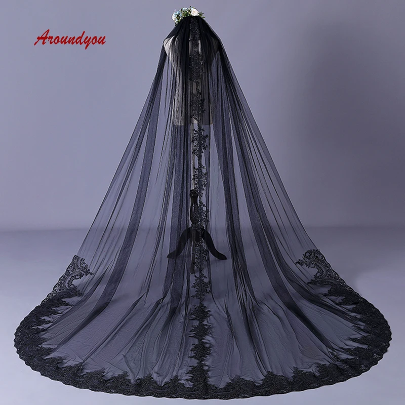 

Black Wedding Veils with Comb 3 m Long Cathedrals Bride Bridal Veils