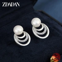 zdadan 925 sterling silver pearl moon earrings for women fashion jewelry gift
