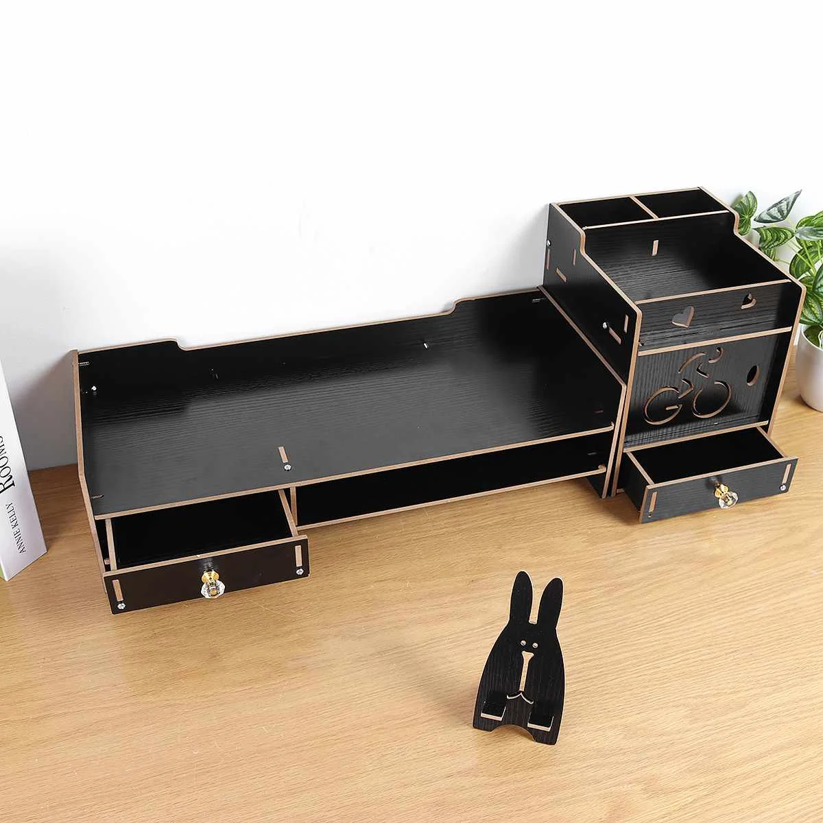 

DIY Wooden Monitor Stand Riser Computer Desk Organizer with Storage Slots Drawer Office Supplies Computer Screen Riser Holder