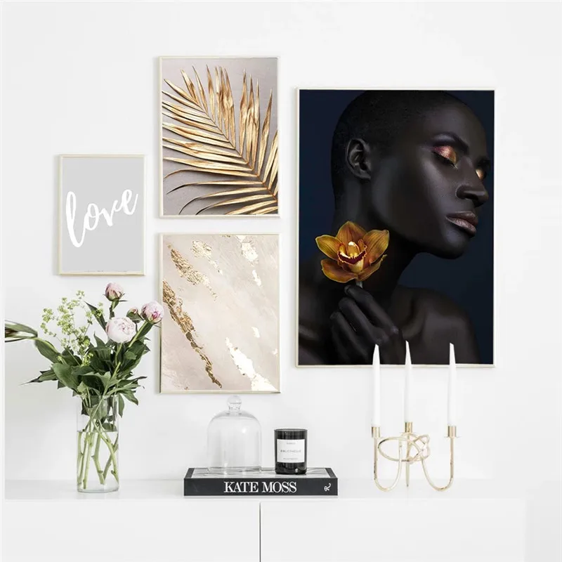 

Flower Plants Golden Palm Leaf Painting Poster Nordic Modern Minimalist Art Print Canvas Painting Picture Home Wall Art Decor