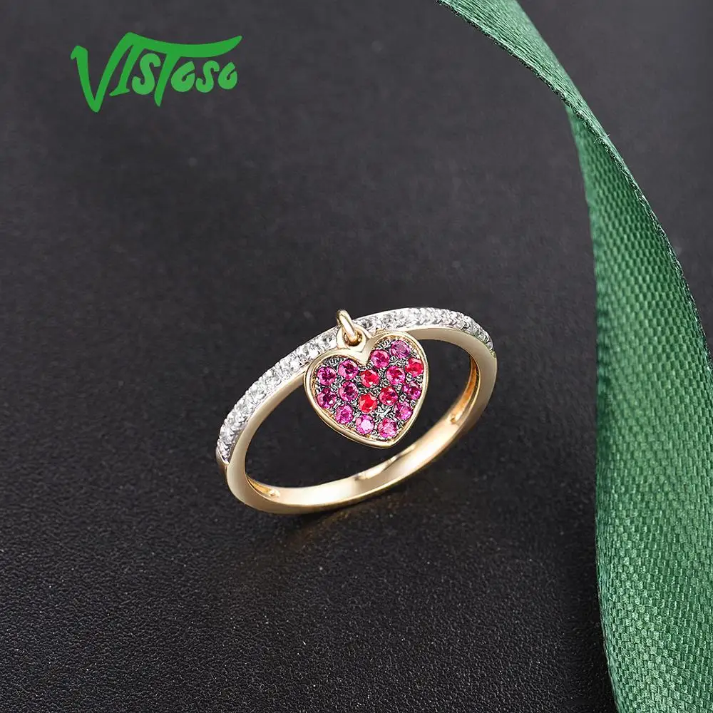 VISTOSO чистый 9K 375 желтое золото лаборатория создала Рубин белый сапфировое кольцо
