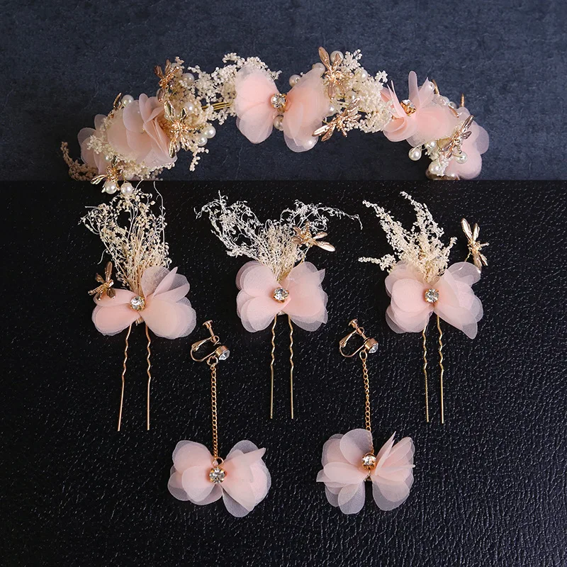 

Girls Headwear Sweet Princess Headband Pearl Bow Dry Flower Hairbands Wreath Girls Headwear Kids Hair Accessories