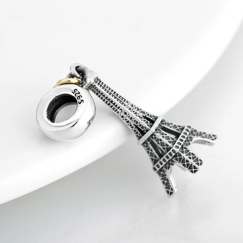 Новинка серебро 925 пробы модный столичный Париж Эйфелева башня кулон с бусинами