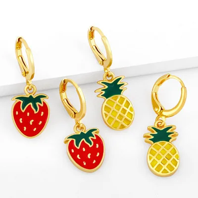 

2021 New Japan Korean Strawberry watermelon pineapple Fruit Shaped Drop Earrings For Women Sweet Girls Cute Jewelry Gifts