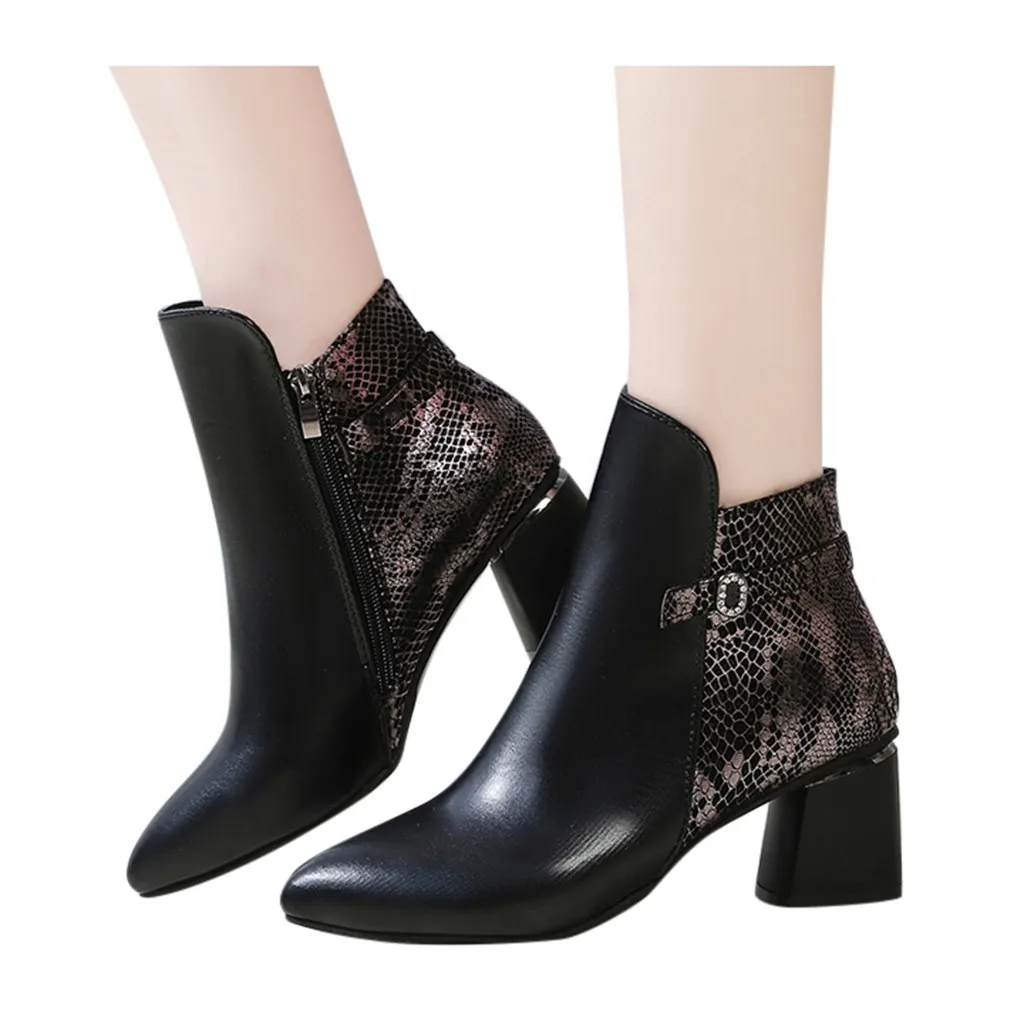 Ботинки со змеиным узором элегантные модные женские ботильоны коллекция 2019 года