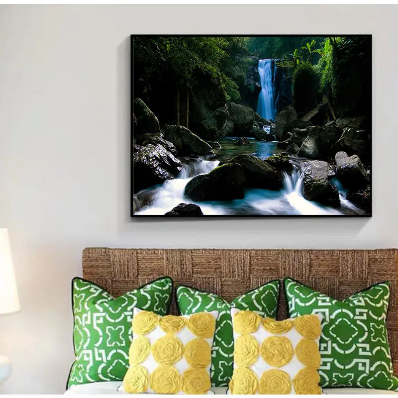 Лесной пейзаж холст Художественная печать Настенная картина горный водопад