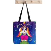 shopper neon rainbow baphomet tote printed tote bag women harajuku shopper handbag girl shoulder shopping bag lady canvas bag