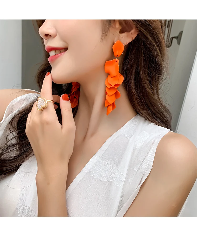 Aretes de mujer, современный стиль, дизайн, большие красные лепестки роз, серьги с кисточками, тренд, темперамент, летние корейские серьги для женщин - Окраска металла: 3