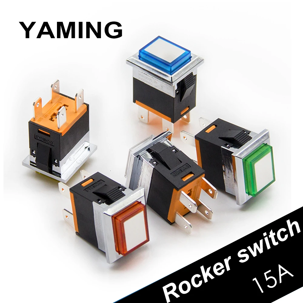 Прямоугольный металлический клавишный переключатель 15A/250 В электрический