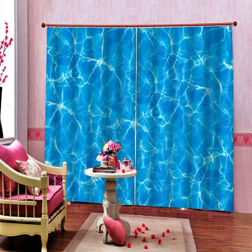 3D затемняющие шторы для гостиной спальни оконные Волнистые Синие кухонные