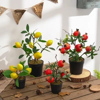 free shipping high end artificial flower lemon pomegranate potted fruit for living room and bedroom berry bonsai home decoration