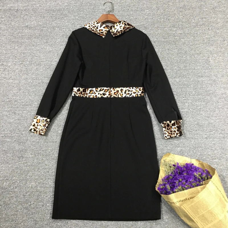 Red RoosaRosee Designer Women Spring Autumn Vintage Wrist Sleeve Leopard Black Mini Dress Elegant Party Vestidos Lady Robe Femme