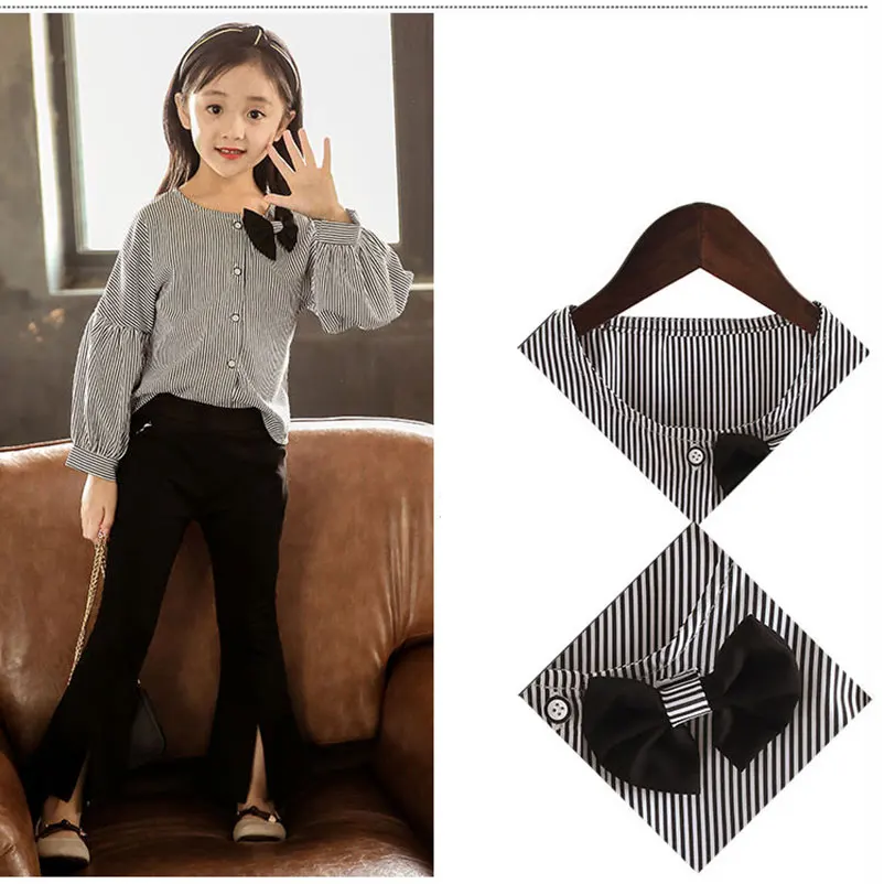 Весенне-осенние комплекты одежды для девочек Детская футболка в полоску с