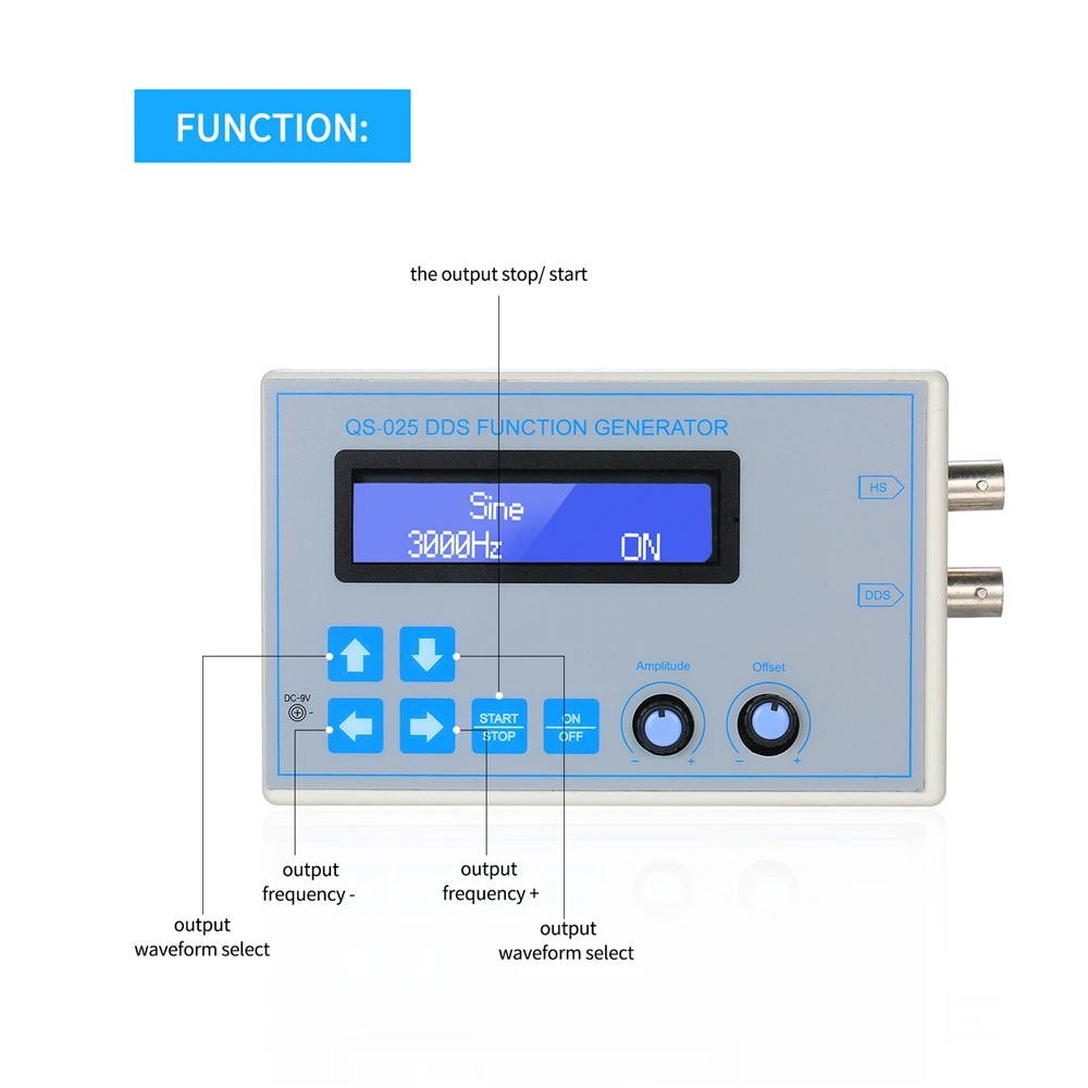 DC9V 1Hz-65534Hz DDS Function Signal Generator Sine Square Triangle Sawtooth Low Frequency LCD Display USB Cable