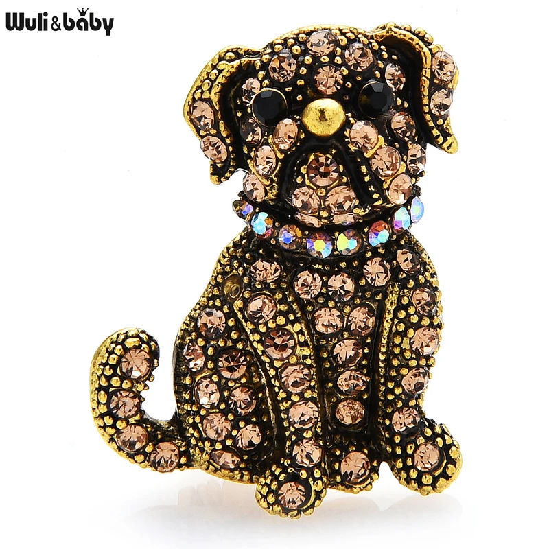 

Wuli&baby Vintage Sitting Sharpie Dog Brooches For Women Men Rhinestone Pets Animal Party Casual Brooch Pin Gifts