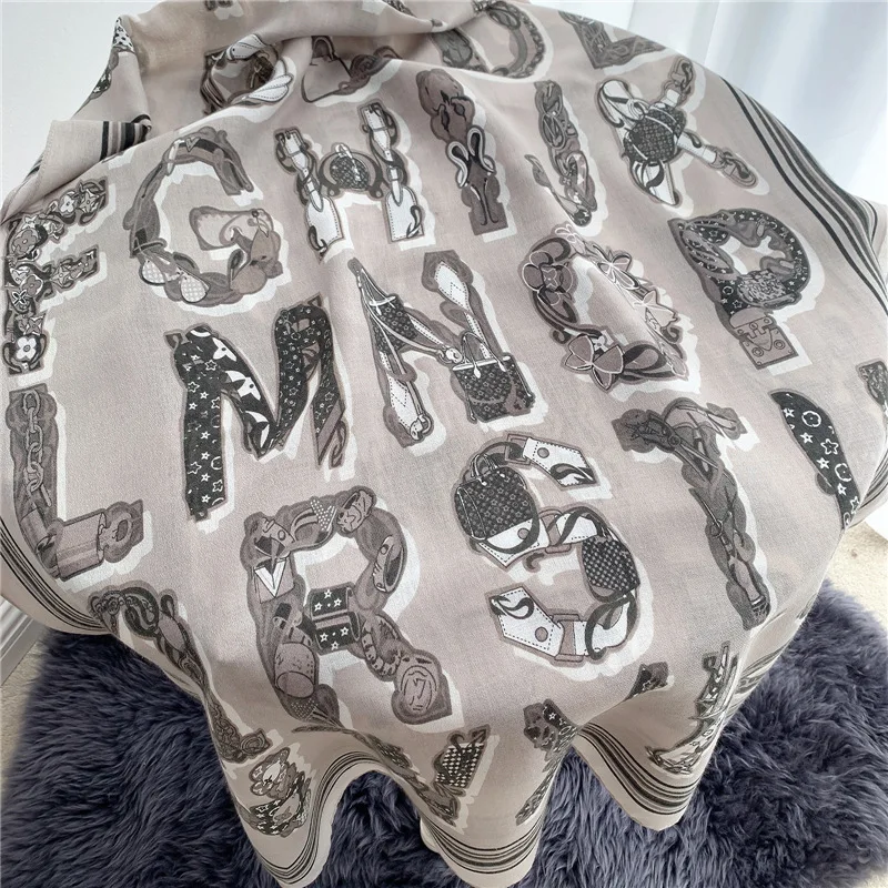 

2021 New Spring Letter Print Scarf Women Cotton Shawls and Wrap Female Bandana Designer Foulard Echarpe Summer Beach Hijab Stole