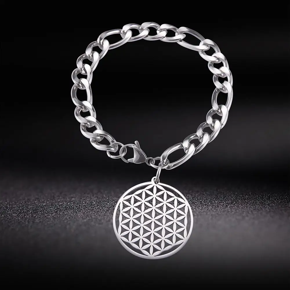 Нержавеющая сталь Skyrim цветок жизни браслет амулет викинга ювелирные изделия
