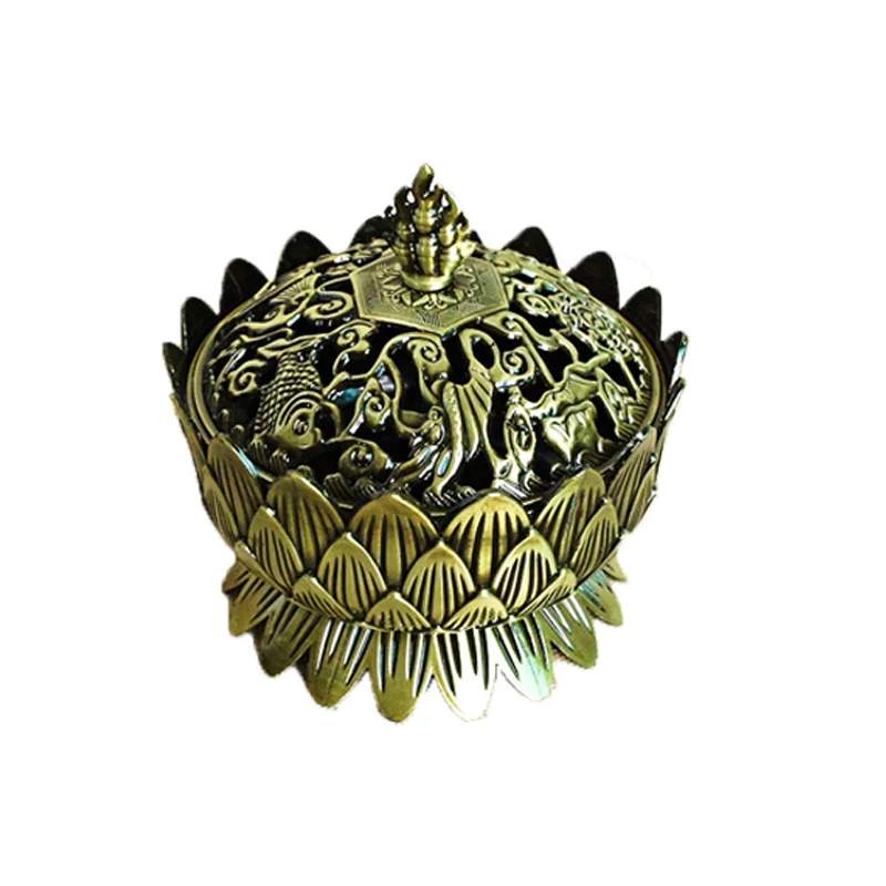

Vintage Retro Lotus Incense Burner Figurine Metal Modern Art Figurine Ornament Home Decoration Accessories Desktop Decor