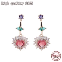 fashion jewelry heart design color zirconium inlaid s925 silver needle pink zirconium peach earrings for women heart earrings