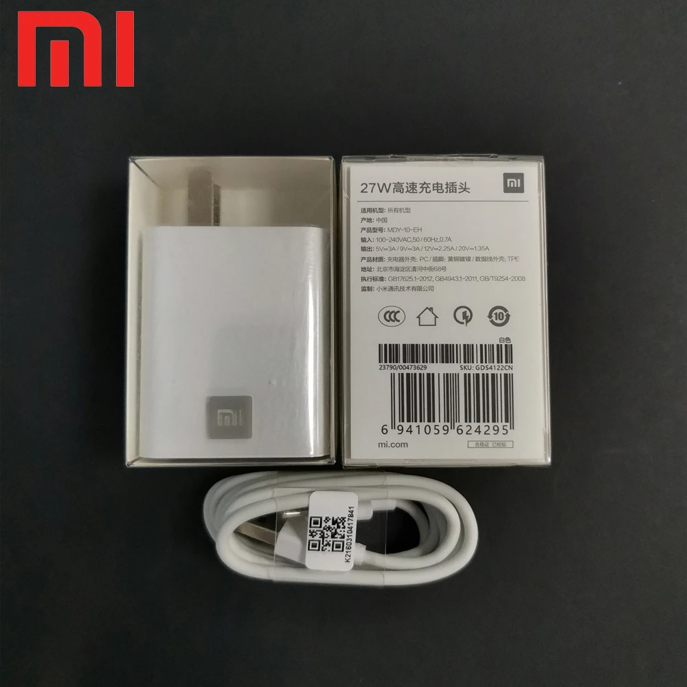 27 Вт Зарядное устройство Оригинал xiaomi MDY 10 EH QC4.0 высокое зарядное ЕС адаптер для Mi9
