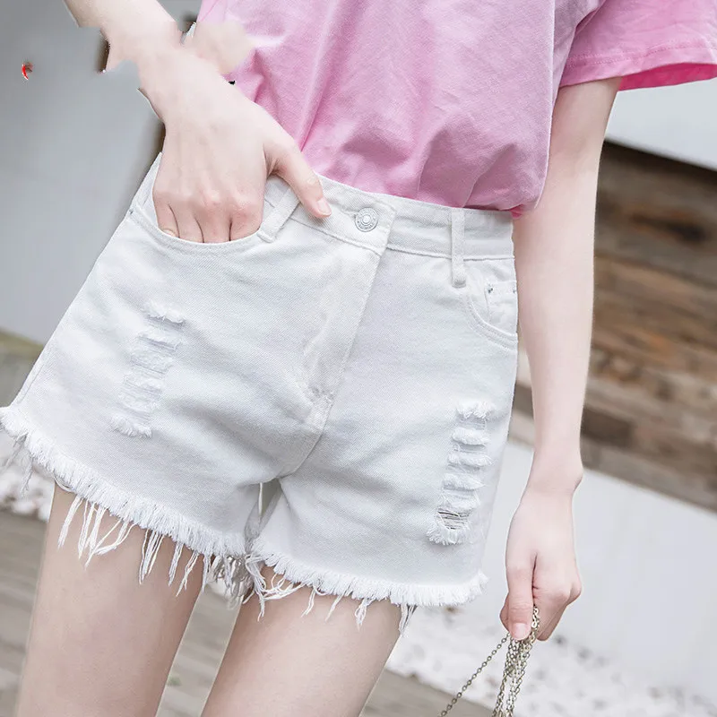 Черные рваные джинсовые шорты для женщин большого размера синие потертые с