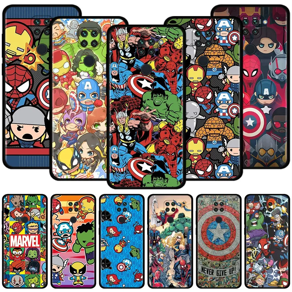 

Shell For Xiaomi Redmi Note 10 9 9S 9T 8 8T 7 Pro Max Cover for Redmi K40 9 9T 9A 9C Marvel Superhero Animation Cute Sticker