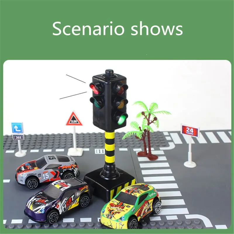

C5AA Mini Traffic Signs Road Light Block with Sound LED Children Safety Kids Educational Toys Perfect Gifts