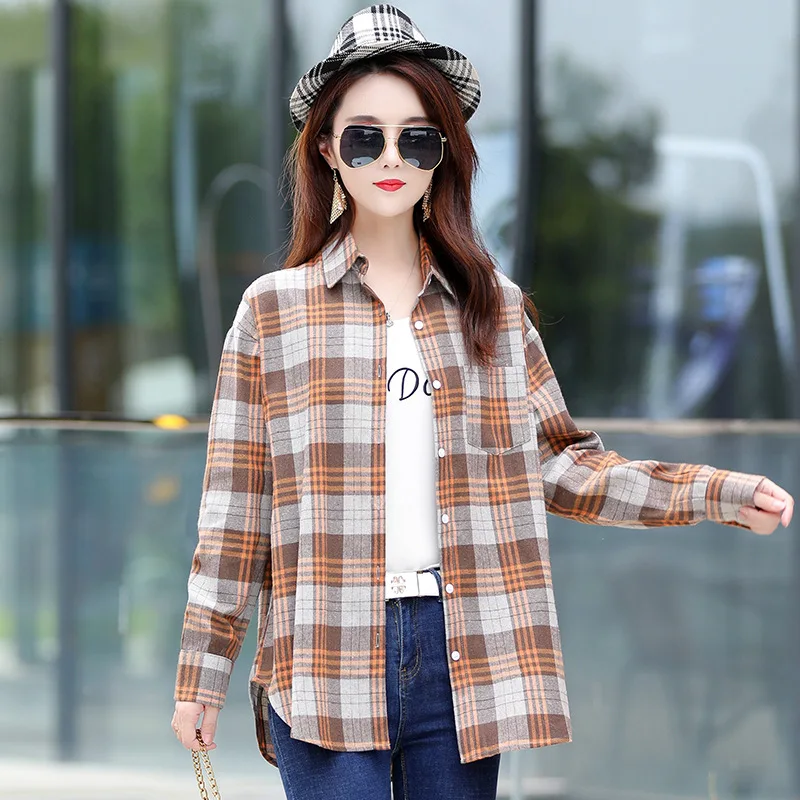 

2021 Spring Autumn Plaid Shirt Female College Style Women's Blouses Long Sleeve Cotton Shirt Casual Blouses Ladies Tops Outwear