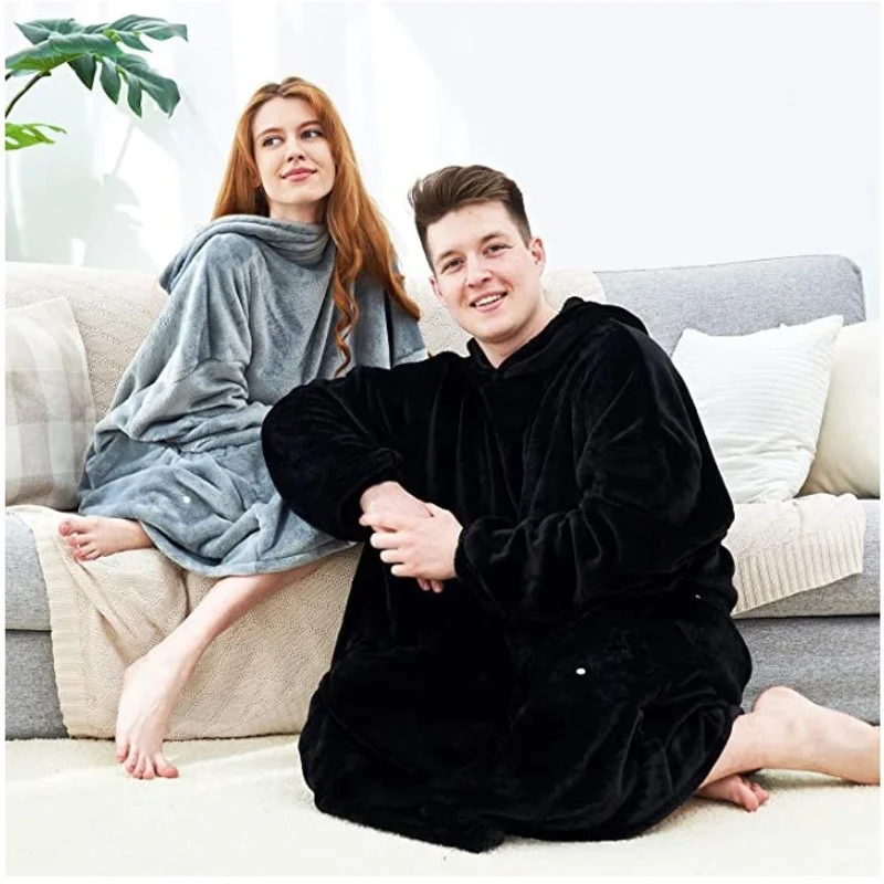 

2021 New Winter Women Pajama Blanket With Sleeves Ultra Plush Fleece Sweatshirt Men Blanket Hoodie Warm Flannel Hooded Blankets