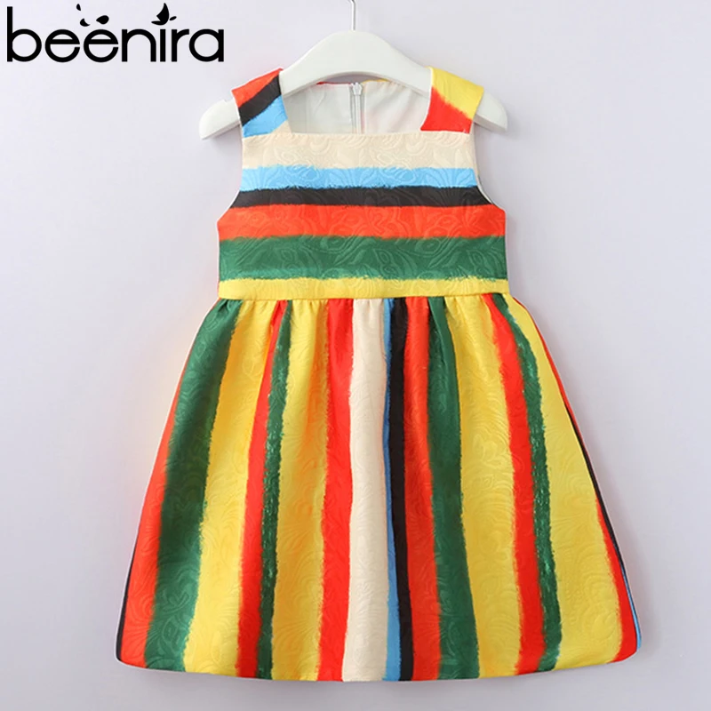 Beenira Girls Clothes 2021 New European And American Style Children Sleeveless Colorful Stripes Dress Design Kids Dresses | Детская