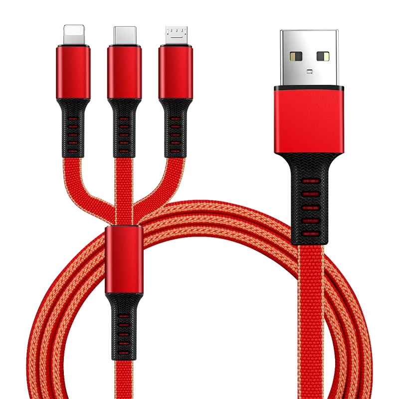 USB кабель для iPhone XS X 8 7 6 Быстрая Зарядка Кабели нейлон 3 в 1 мульти Тип C Micro USB кабель для передачи данных для samsung зарядное устройство Шнур