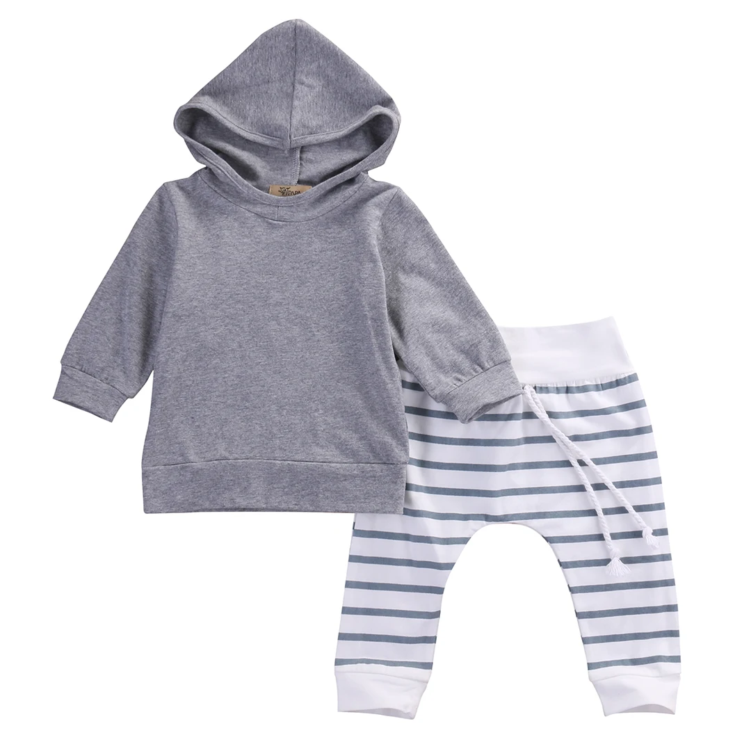 CYSINCOS 2020 Autumn Simple Warm 2PCS Baby Gray Clothing 0-18M Newborn Boys & Girls Hooded Tops Sweatshirt Pants Sports Outfit |