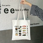 Милый комплект суши, сумки-тоуты, сумка через плечо для девушек в стиле Харадзюку, Женская Холщовая Сумка для покупок, Женская эко-сумка, складная вместительная сумка-тоут