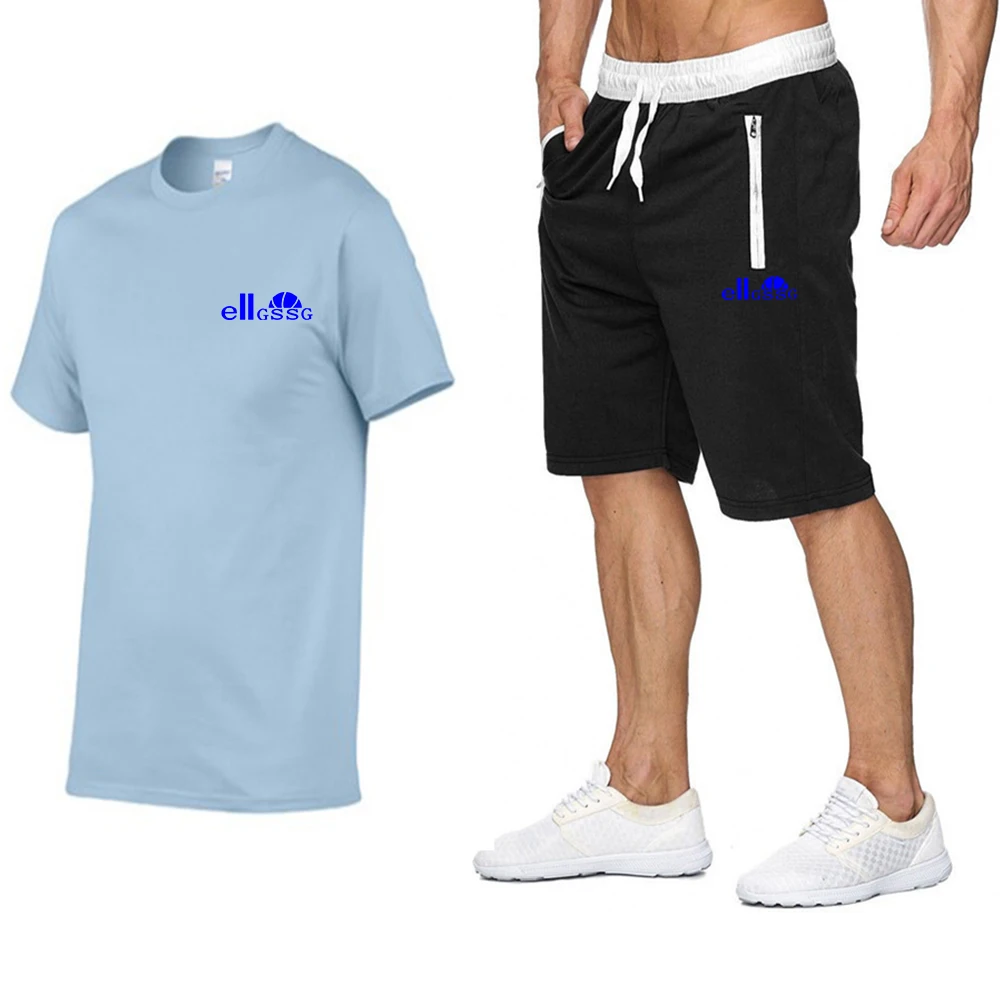 

Trendy men and women's casual sports short-sleeved T-shirt track suit zipper pocket shorts summer breathable solid color simple