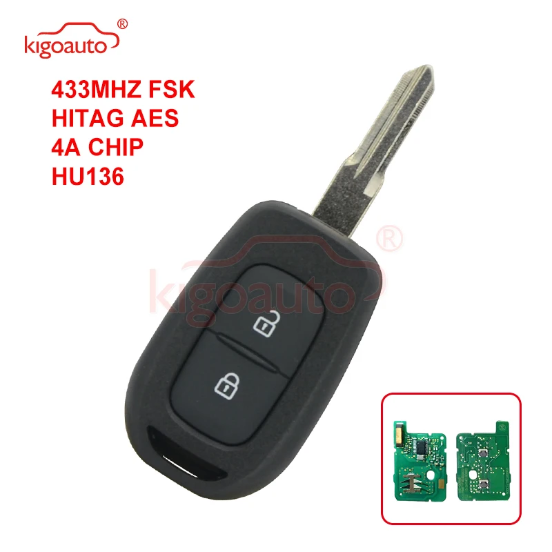 Пульт дистанционного управления Kigoauto 2 кнопки 433 МГц чип FSK Hitag для Renault Duster Kwid Sandero