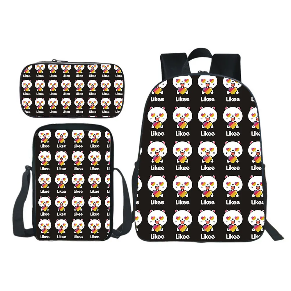 

Likee Backpack 3 Pieces/set Stylish Simplicity Boy Girl Messenger Bag Pencil Case Rainbow Likee Printed Backpack