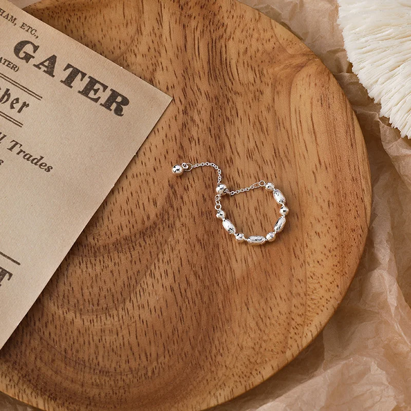 

LOVOACC Fashion Flower Hollow Beaded Ring for Women Trendy Chain Rhinestone Adjustable Index Finger Metallic Ring Jewellery