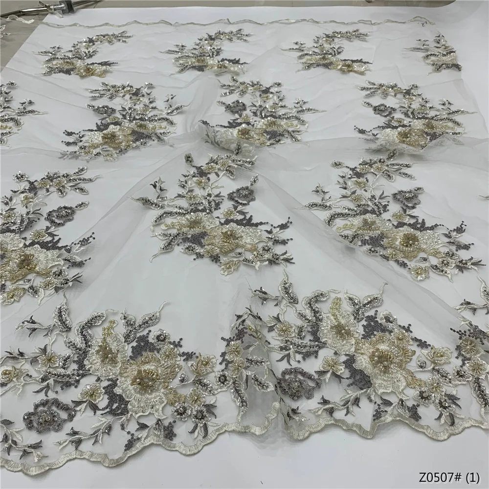 

2022 High Quality African Nigerian Tulle Lace Fabric Sequins Embroidery Swiss French Guipure Wedding Party Dress Beaded 5Yards