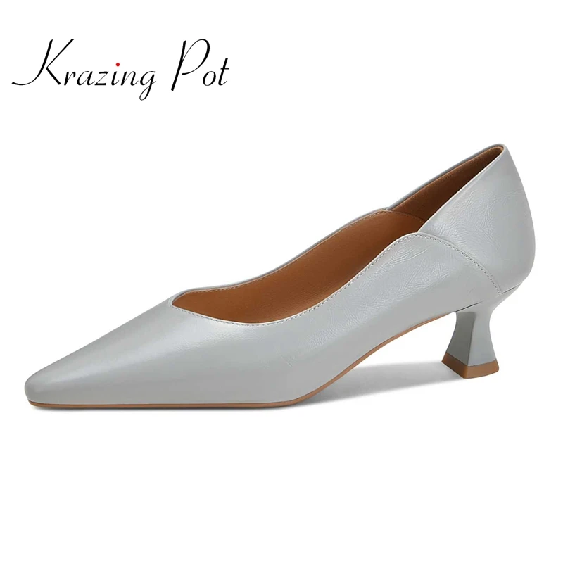 

Krazing Pot genuine leather pointed toe high heels simple style solid beauty lady daily wear all-match fashion women pumps L53