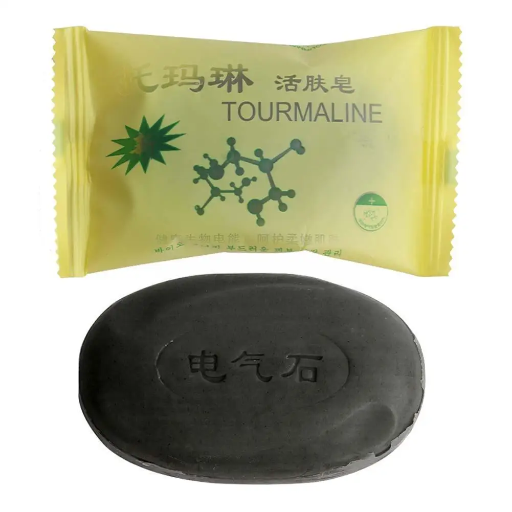 

50g Bamboo Charcoal Tourmaline Soap Natural Dry Skin Bar Care Preventing Acne Pimples Skin Remover Eczema Influenza Soap T8E2