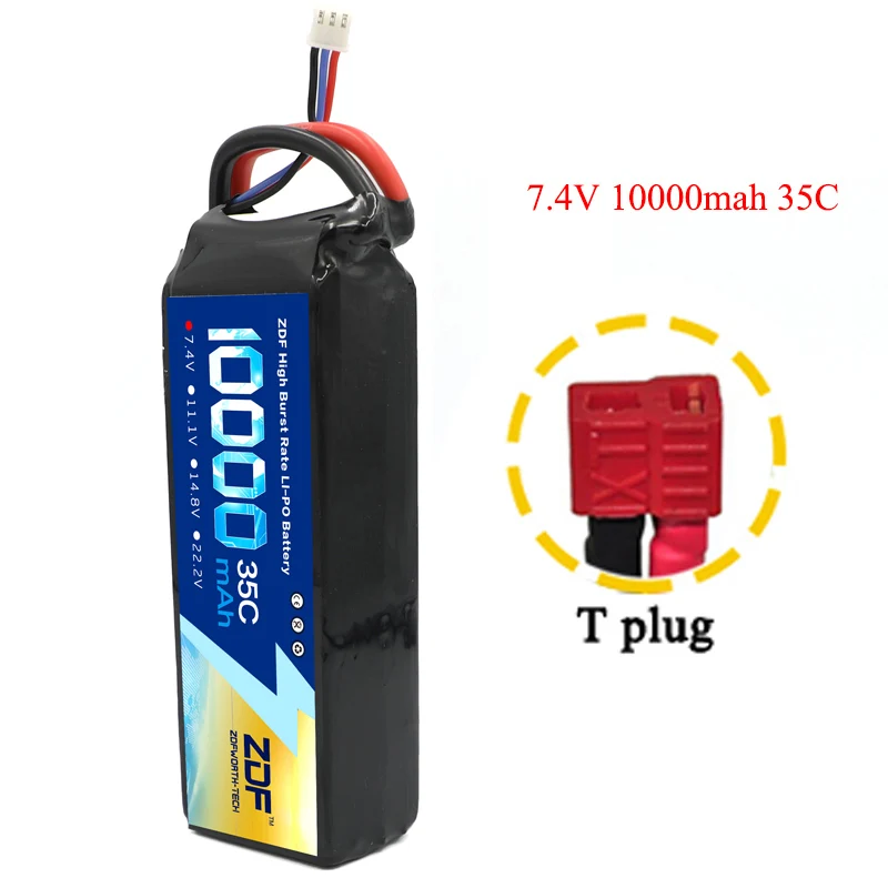 7.4v T plug ZDF RC автомобиль Lipo батарея 2S 3S 7,4 V/11,1 V 10000mah 35C Max 70C XT90/XT60/T Разъем для Rc самолета Traxxas автомобиль RC грузовик - Цвет: 7.4v T plug