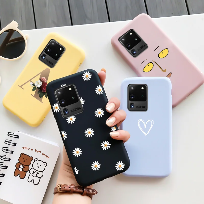 

For Samsung Galaxy S20 Ultra 5G Case Soft TPU Cartoon Colorful Heart Flower Pattern Shockproof Matte Phone Protection Cover