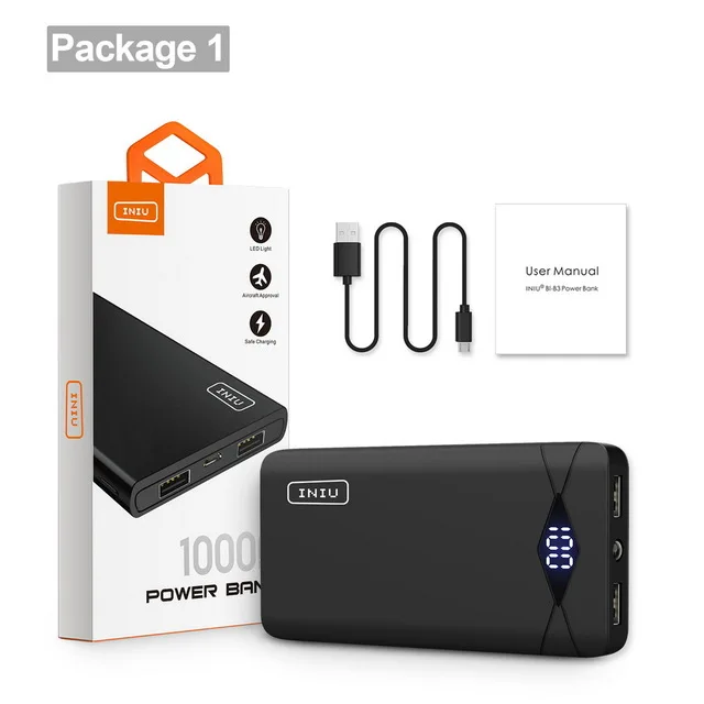 INIU 3A 10000 мАч светодиодный внешний аккумулятор с двумя usb-портами, портативное зарядное устройство, внешний аккумулятор для iPhone Xiaomi Mi телефона - Цвет: Black