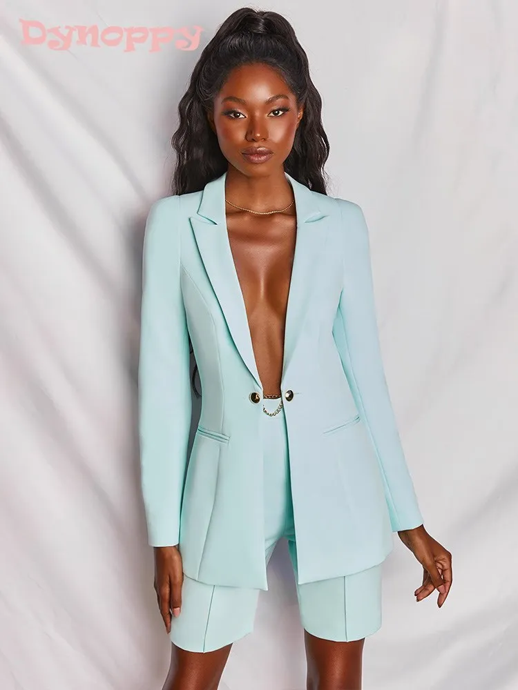 

Dynoppy New V Neck Winter Slim Female Set Office Outfits Vacation Street Wear Sexy Long Sleeve Trouser Suits Blazer Short Sets