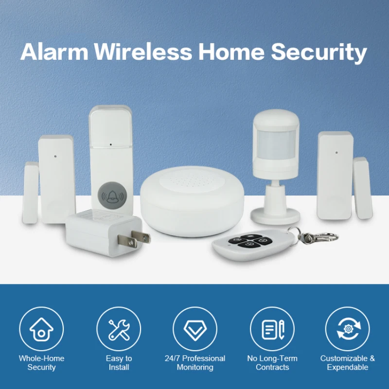

Tuya WiFi Smart Home Security Alarm System Kit 120° Wide Angel 10m Detection Distance PIR Motion Sensor Doorbell Remote Control